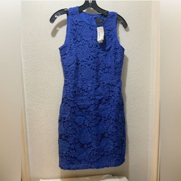JCrew Sleeveless Lace Sheath Dress Caribbean Blue size 4 NWT - Picture 2 of 5